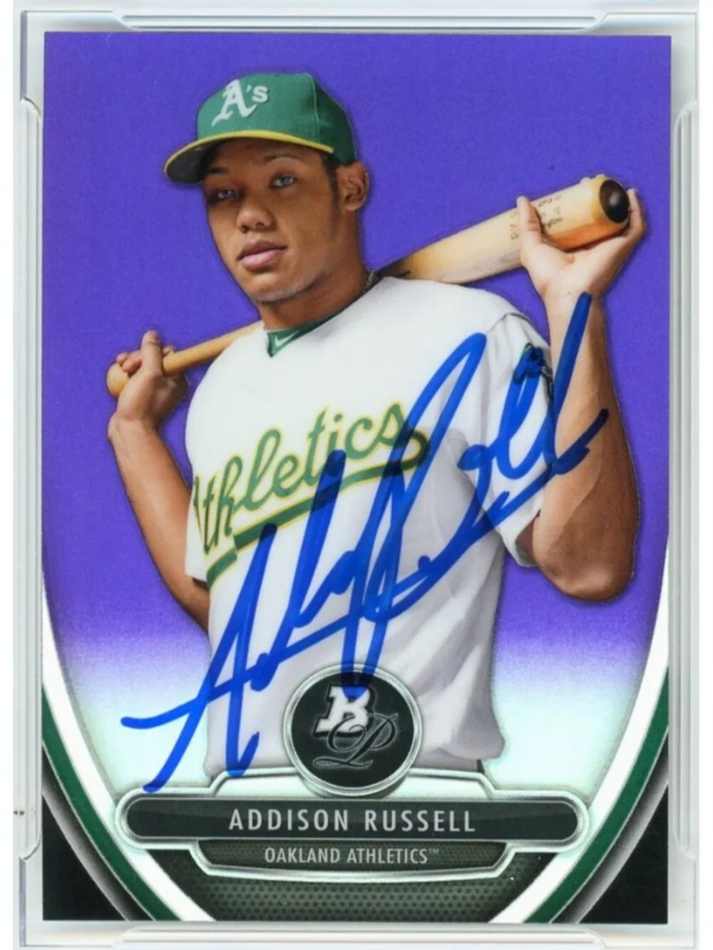Addison Russell Signed 2013 Bowman Chrome Purple Refractor BPCP33 Card